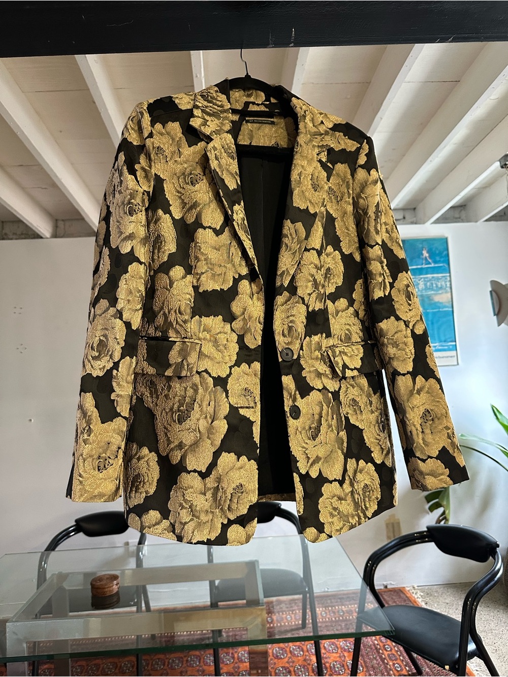 Urban Outfitters Gold Floral Jacquard Structured Blazer
 - Women Jackets & Coats